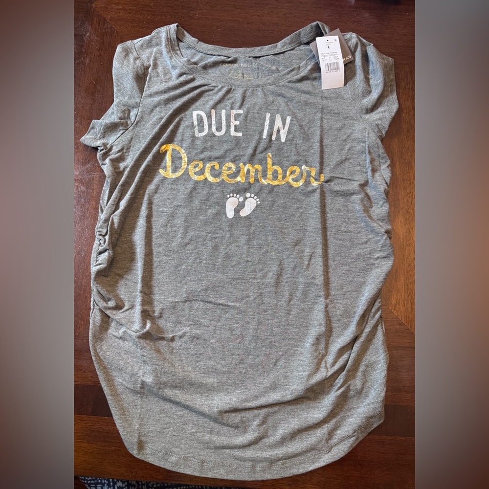 Gray Maternity Shirt with 'Due in December' Print